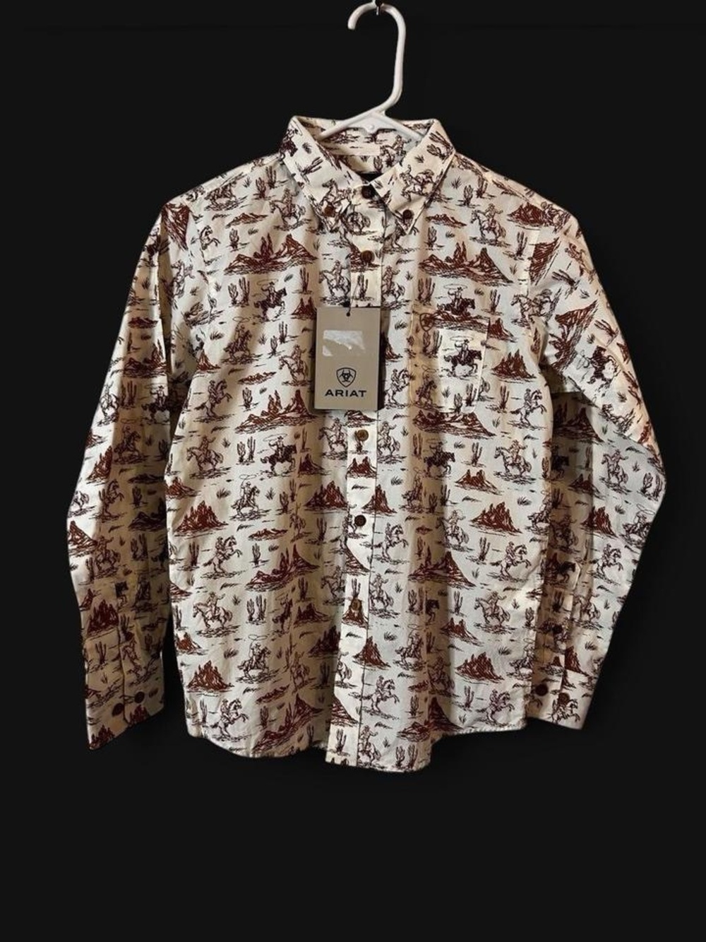 Ariat vintage style brown cream western shirt Sz M 10-12